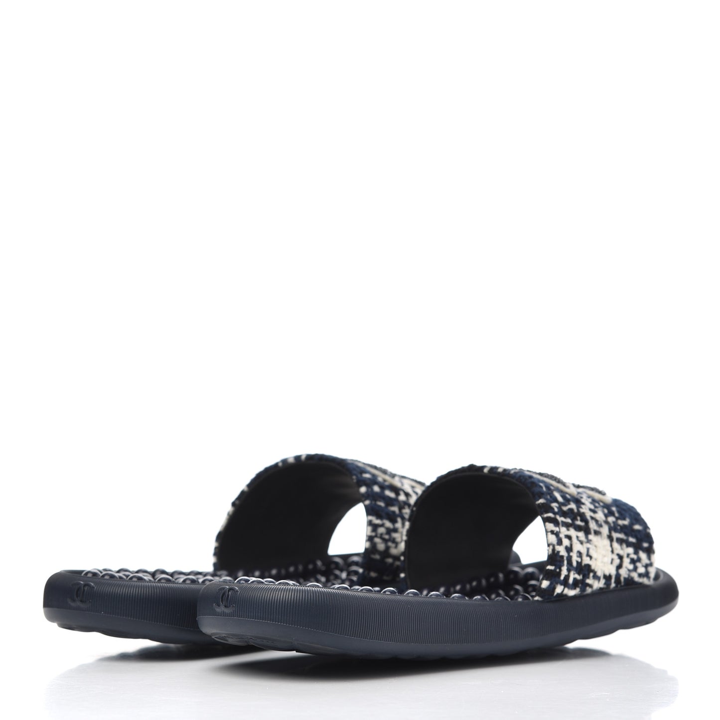 Tweed Rubber CC Flat Mules 36 Navy