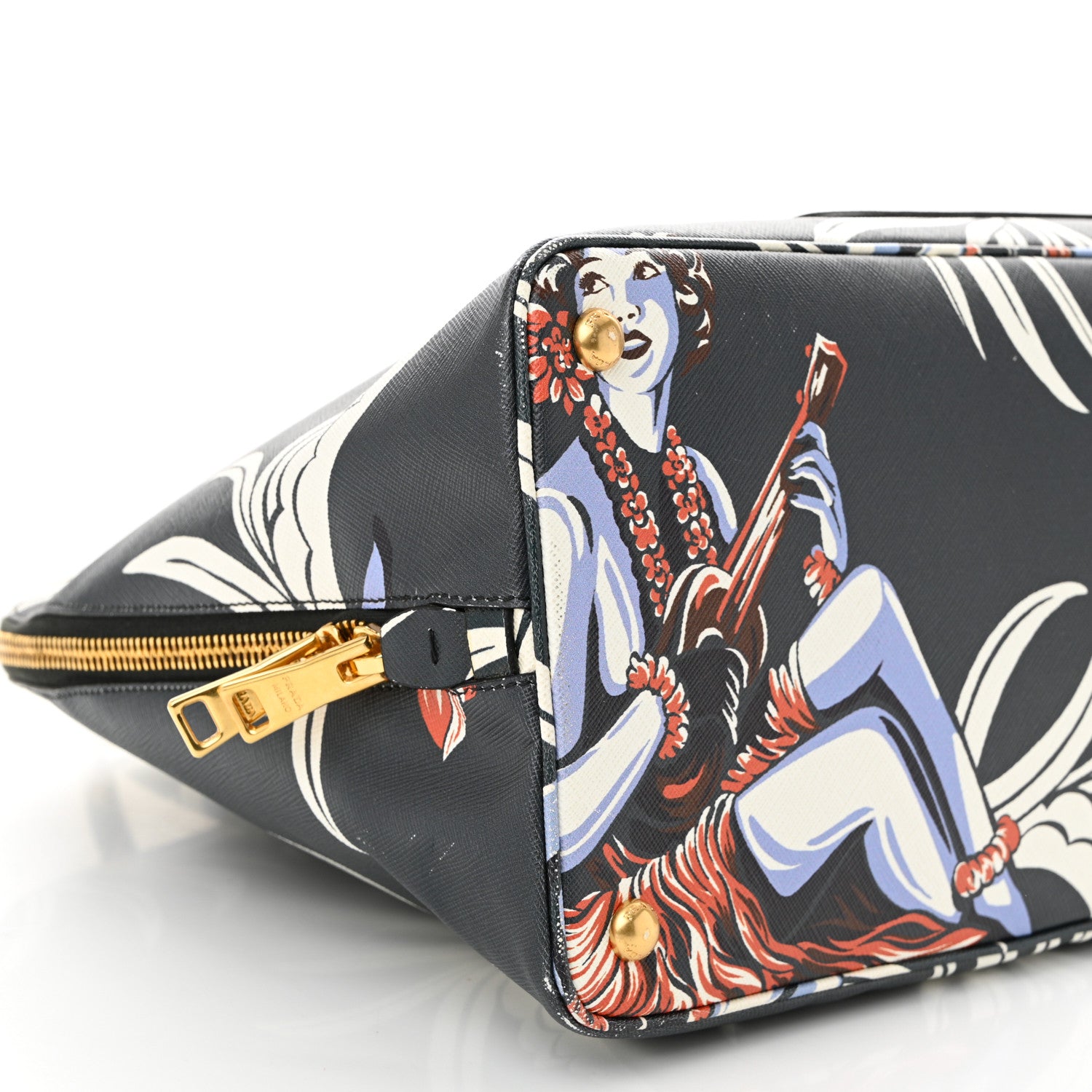 Prada Saffiano Print Hawaiian Girl Front Pocket Tote Smeraldo 9 of 14