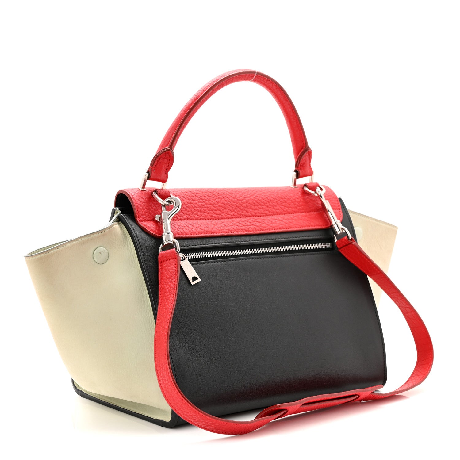 Celine Bullhide Calfskin Nubuck Small Tri-Color Trapeze Bright Red