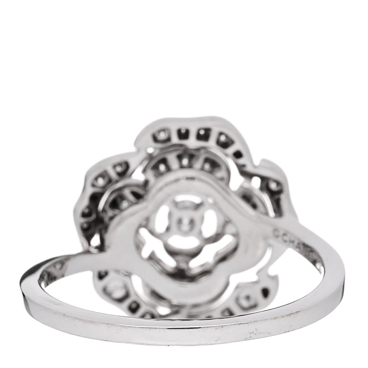 Chanel 18K White Gold Diamond Small Bouton de Camelia Ring 54 7 4 of 5