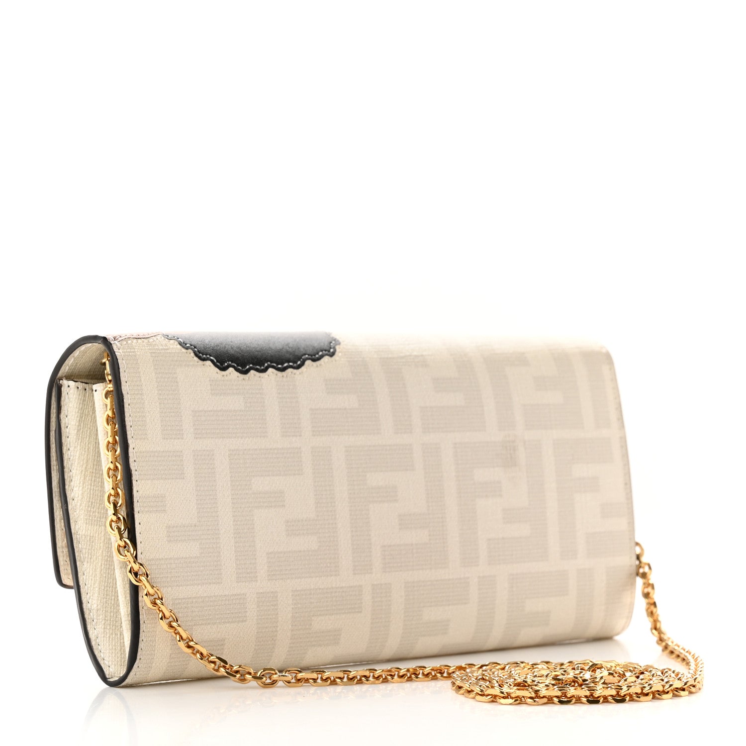 Fendi Glazed Fabric Vitello Liberty FF Logo Bikini Girls Inlay Continental Wallet On Chain Bianco Perla Multicolor 3 of 14