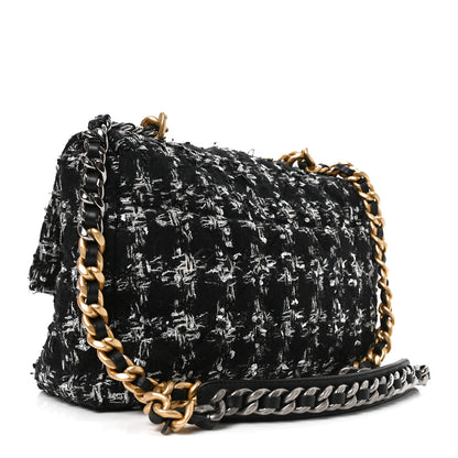 Chanel Tweed Quilted Large Chanel 19 Flap Black Silver Ecru 3 of 11