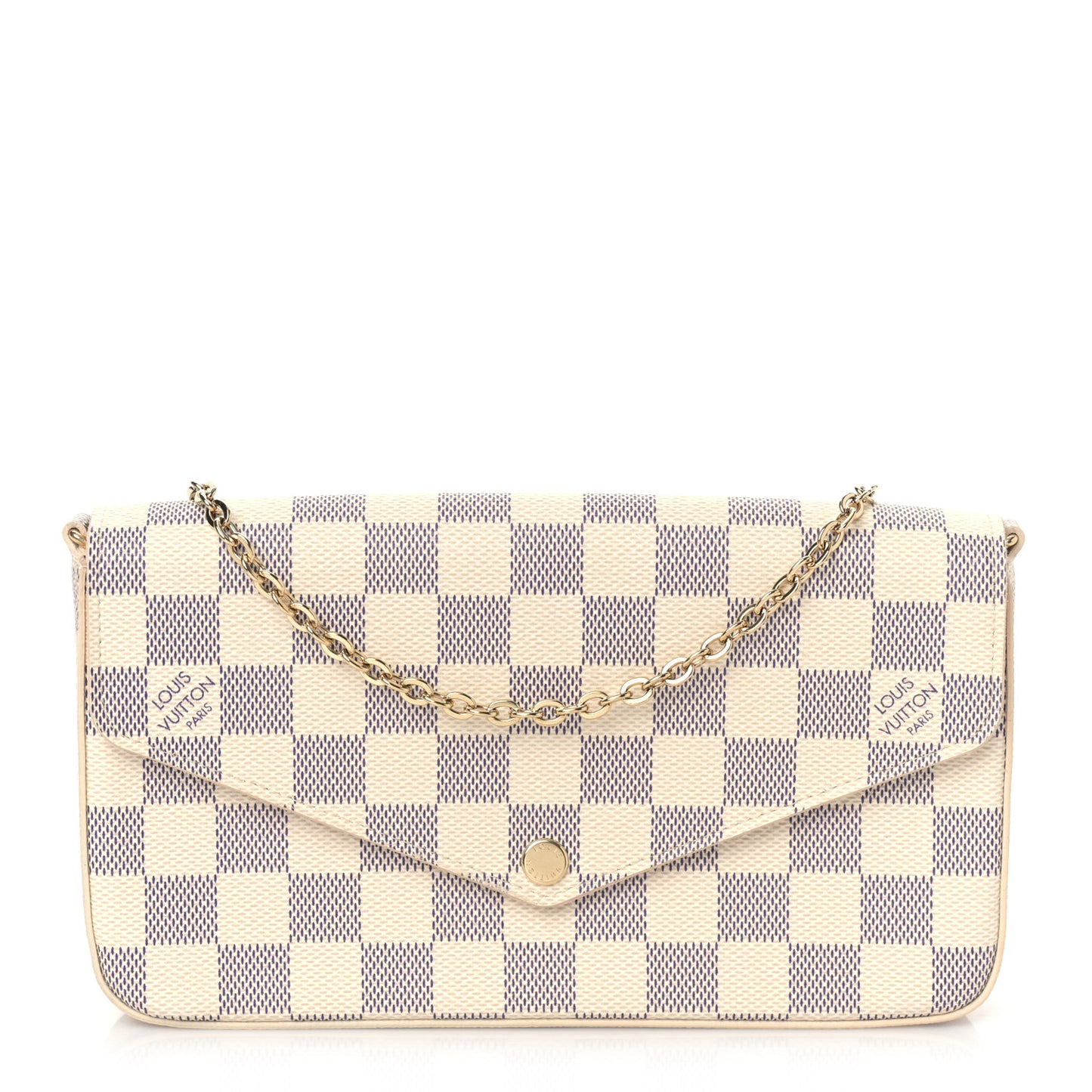 Damier Azur Pochette Felicie Chain Wallet Rose Ballerine