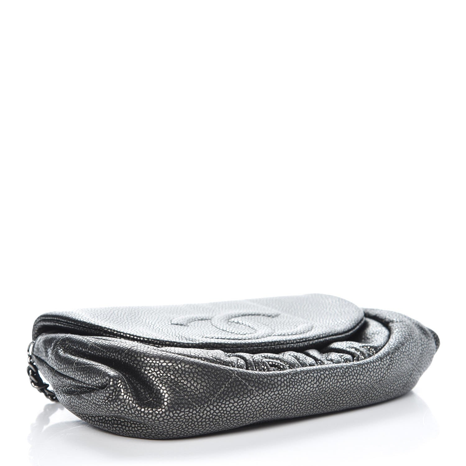 Chanel Metallic Caviar Half Moon Wallet On Chain WOC Dark Silver 4 of 9