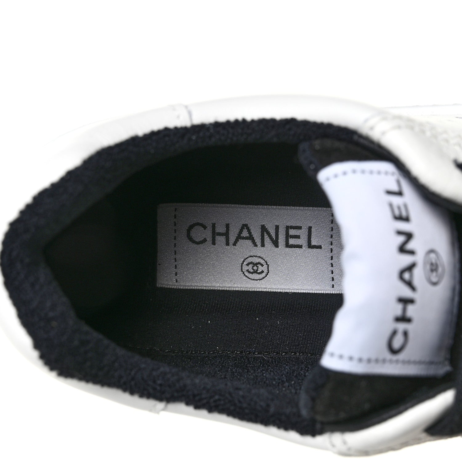 Chanel Grained Calfskin Fabric Womens Logo Sneakers 36 White Black 8 of 8