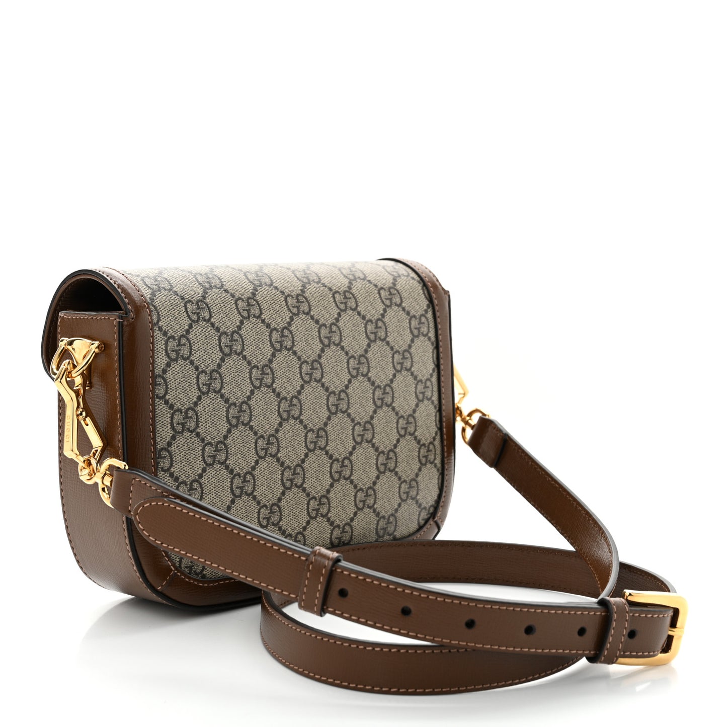 GG Supreme Monogram Web Mini Horsebit 1955 Shoulder Bag Beige Brown Sugar