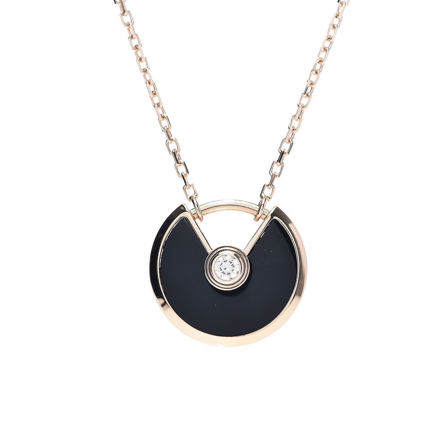 18K Pink Gold Diamond Black Onyx XS Amulette de Cartier Pendant Necklace