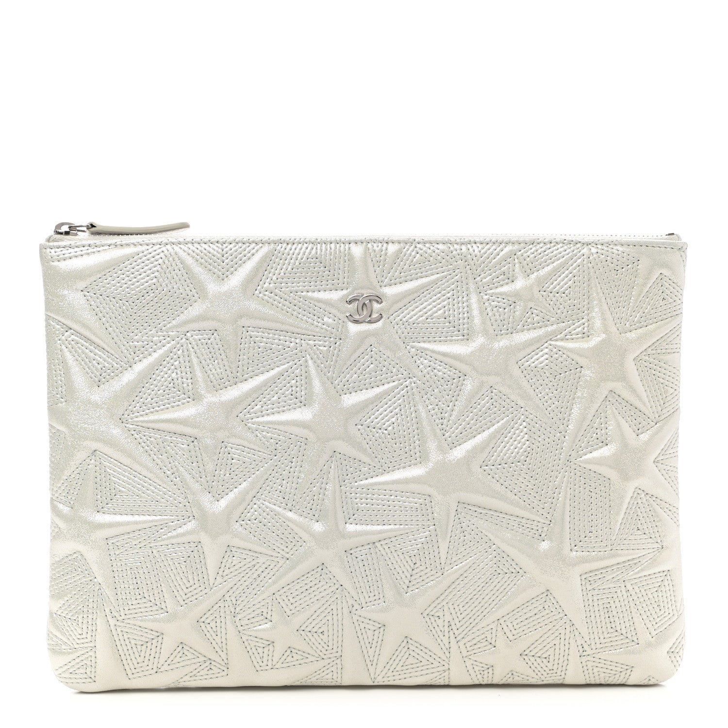 Chanel Metallic Lambskin Star Embossed Medium Cosmetic Pouch Light Silver 1 of 7