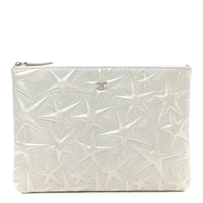 Chanel Metallic Lambskin Star Embossed Medium Cosmetic Pouch Light Silver 1 of 7