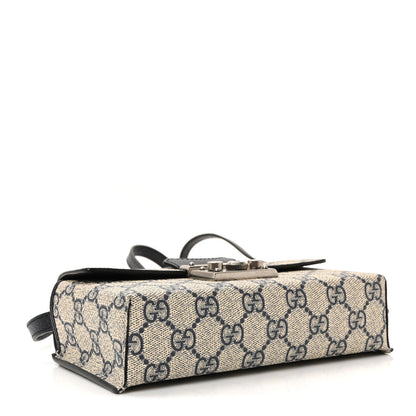 Gucci GG Supreme Monogram Textured Dollar Calfskin Web Mini Padlock Top Handle Shoulder Bag Beige Blue 4 of 9