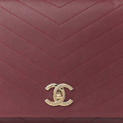 Chanel Grained Calfskin Stitched Chevron Medium Chic Top Handle Flap Red 8 of 17