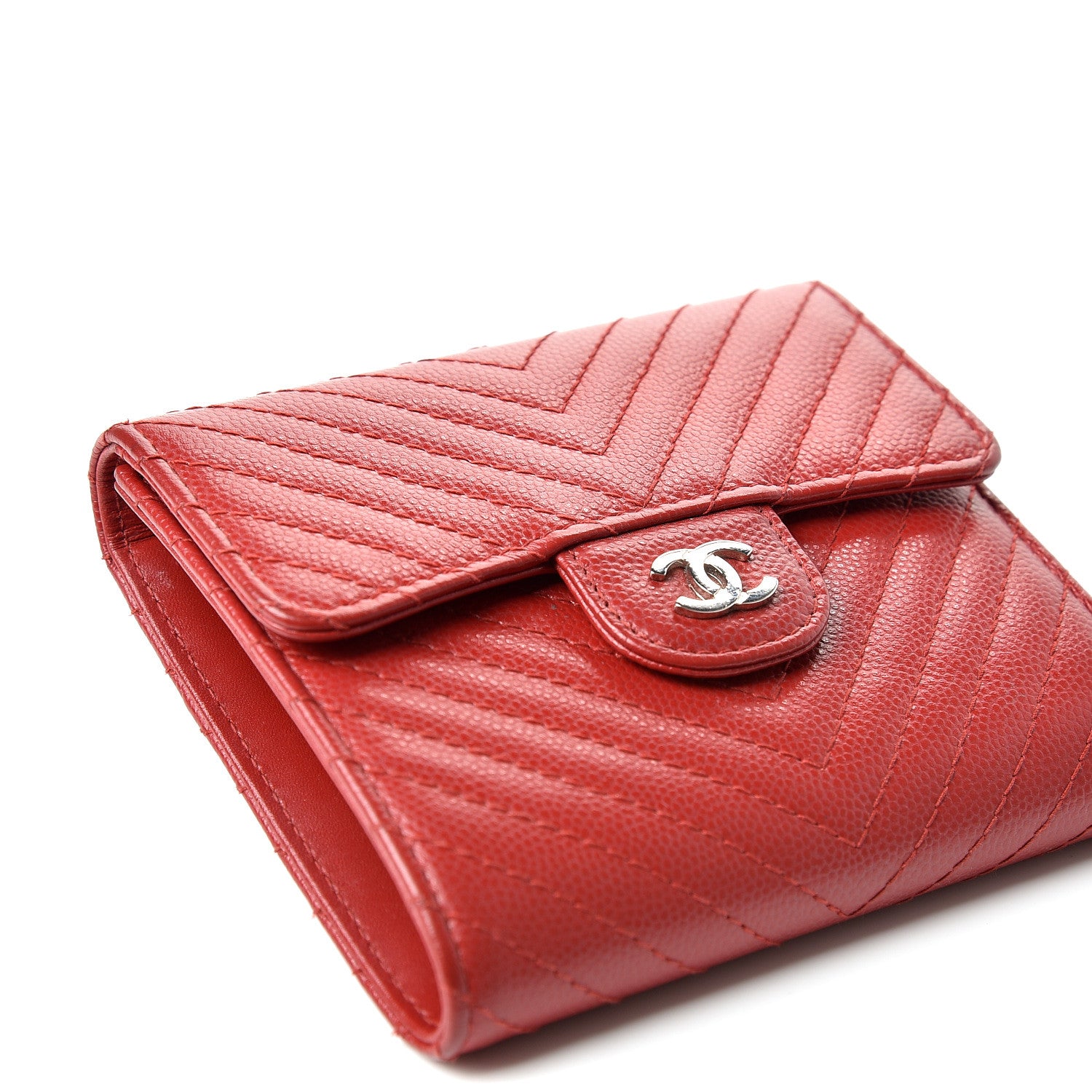 Chanel Caviar Chevron Quilted Compact Flap Wallet Dark Red 3 of 11