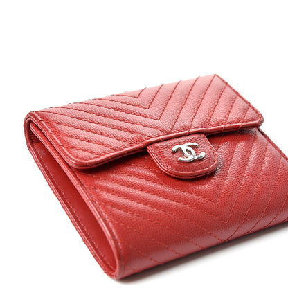 Chanel Caviar Chevron Quilted Compact Flap Wallet Dark Red 3 of 11