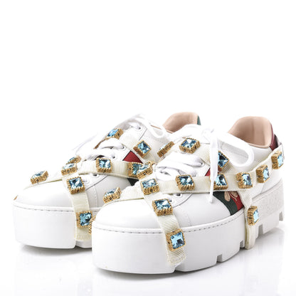 Gucci Calfskin Removable Crystals Bee Embroidered Ace Platform Sneakers 37 White 2 of 11