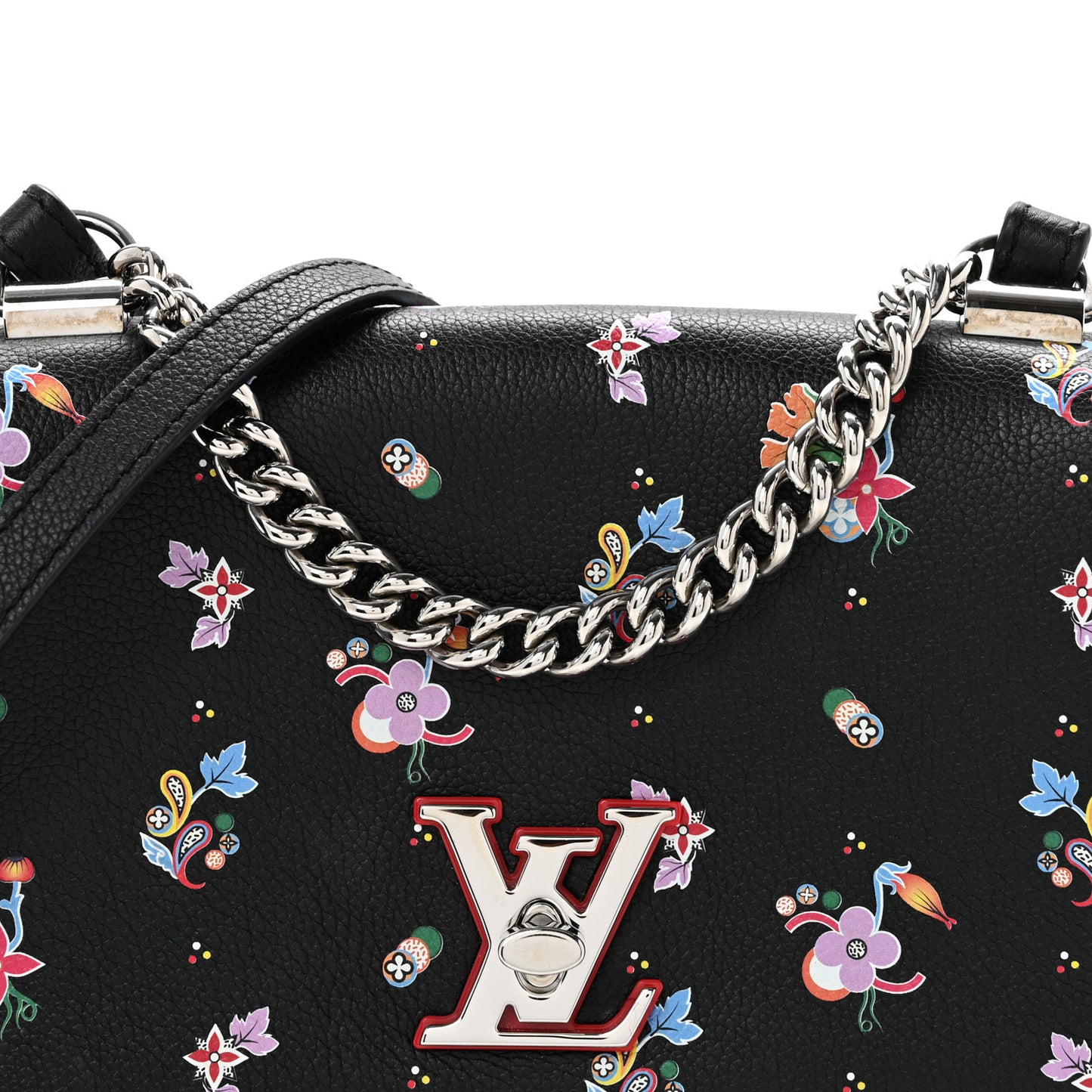 Soft Calfskin Lockme II Floral Chain Bag BB Black