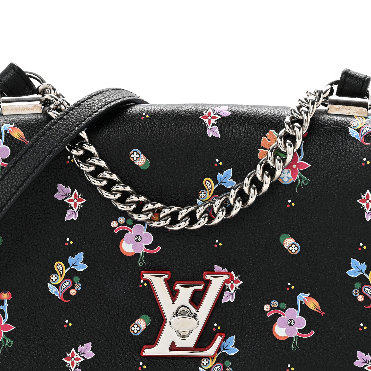 Louis Vuitton Soft Calfskin Lockme II Floral Chain Bag BB Black 8 of 11