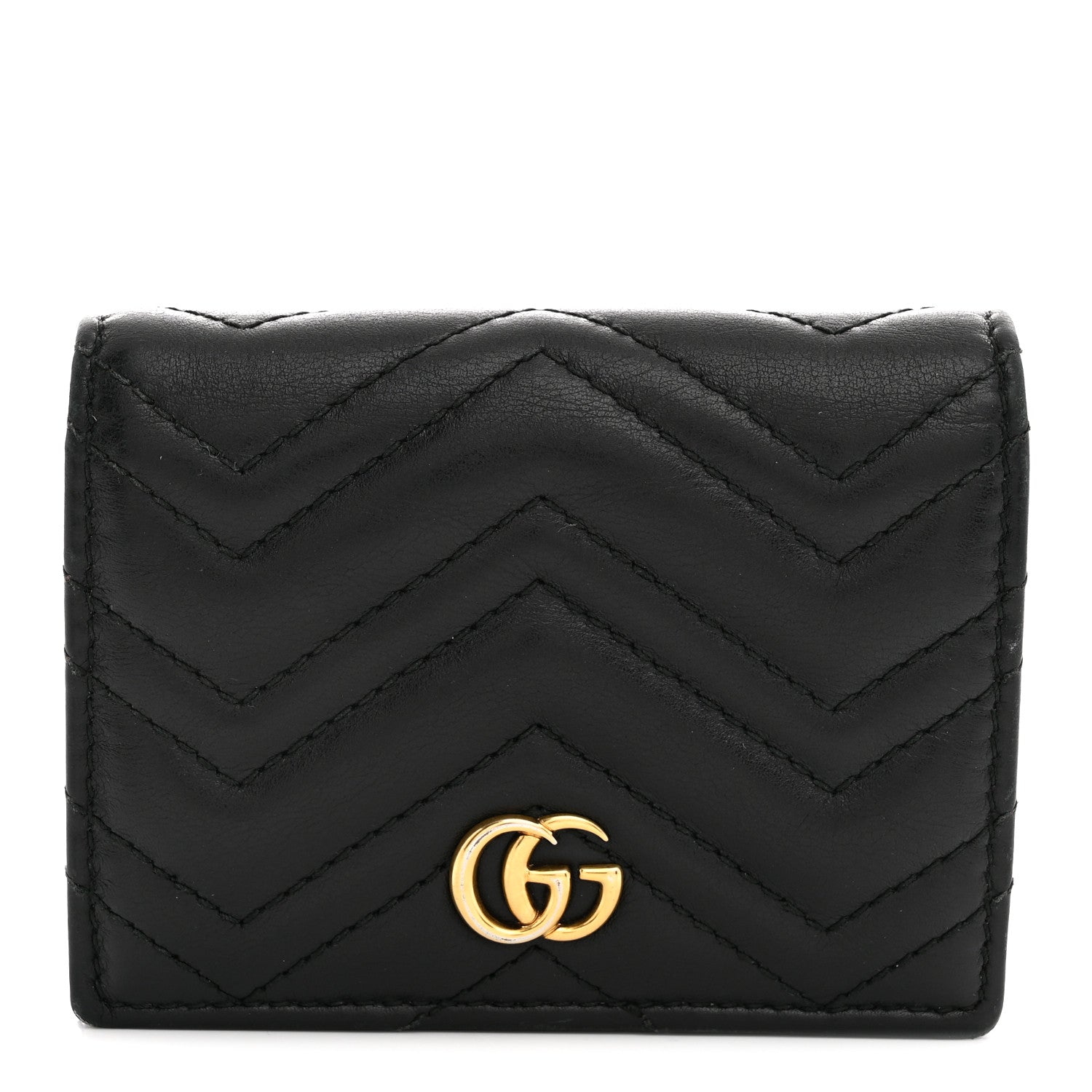 Gucci Calfskin Matelasse GG Marmont Card Case Wallet Black 1 of 9