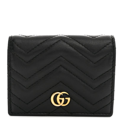 Gucci Calfskin Matelasse GG Marmont Card Case Wallet Black 1 of 9