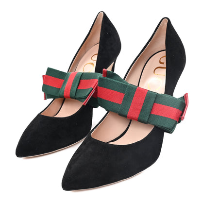 Gucci Kid Scamosciato Removable Web Bow High Heel Pumps 39.5 Black 4 of 9