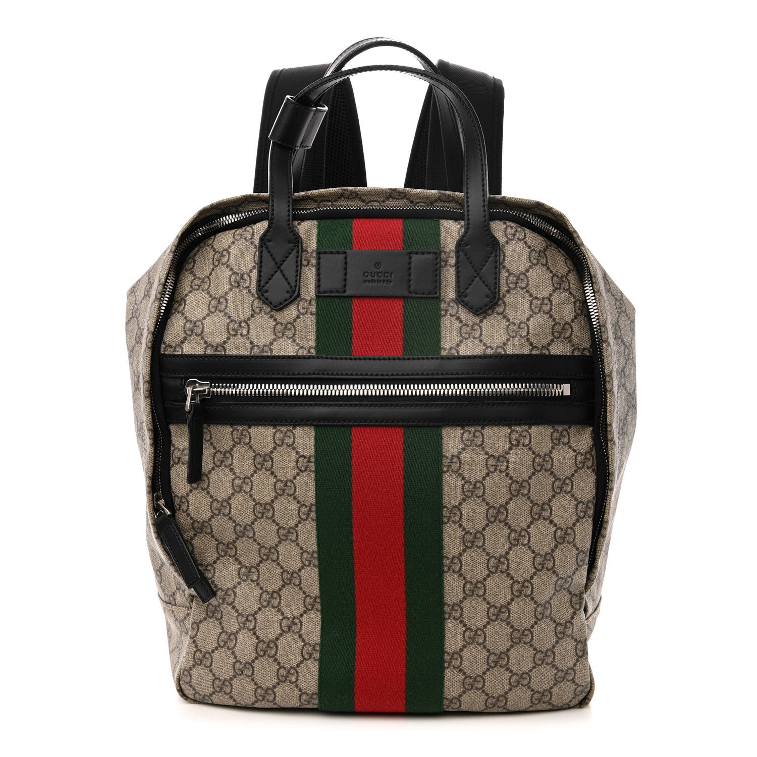Gucci Soft GG Supreme Monogram Appia Calfskin Web Tote Backpack Beige Ebony Black 1 of 10
