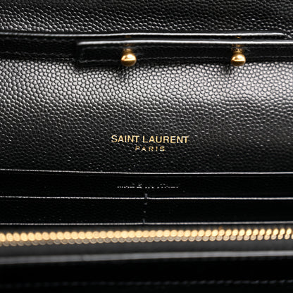 Saint Laurent Grain De Poudre Matelasse Chevron Monogram Chain Wallet Black 6 of 9