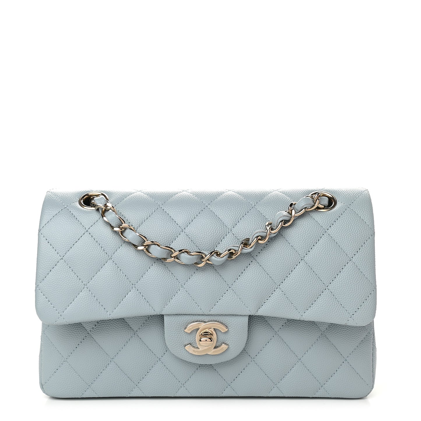 Caviar Quilted Small Double Flap Light Blue