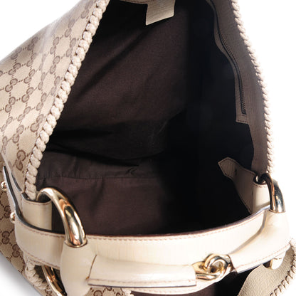 Gucci Monogram Large Horsebit Chain Hobo Off White 6 of 9