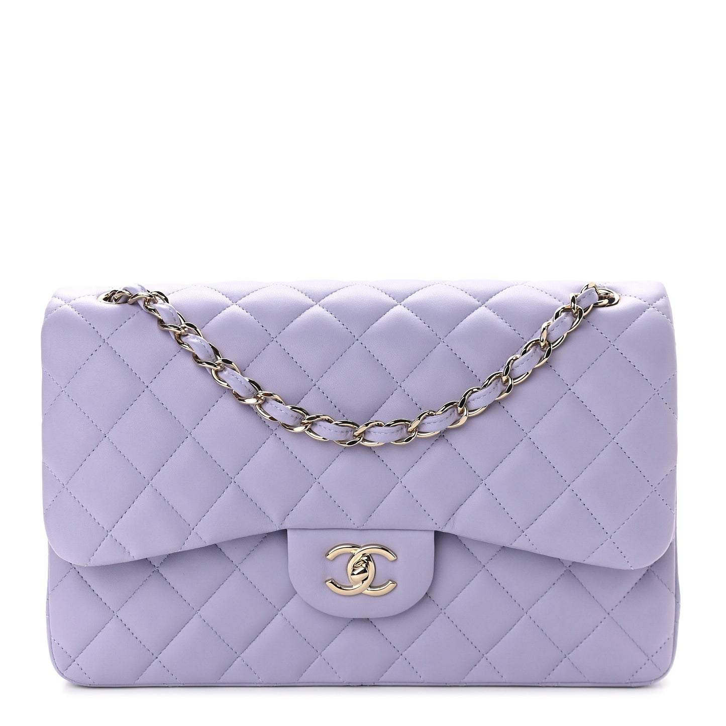 Lambskin Quilted Jumbo Double Flap Light Purple