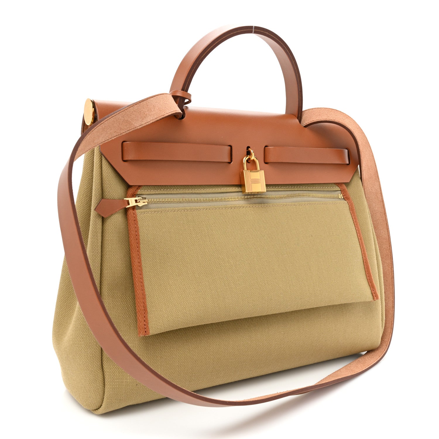 Hermes Military Toile Vache Hunter Herbag Zip Retourne 31 PM Ginger Naturel 4 of 10