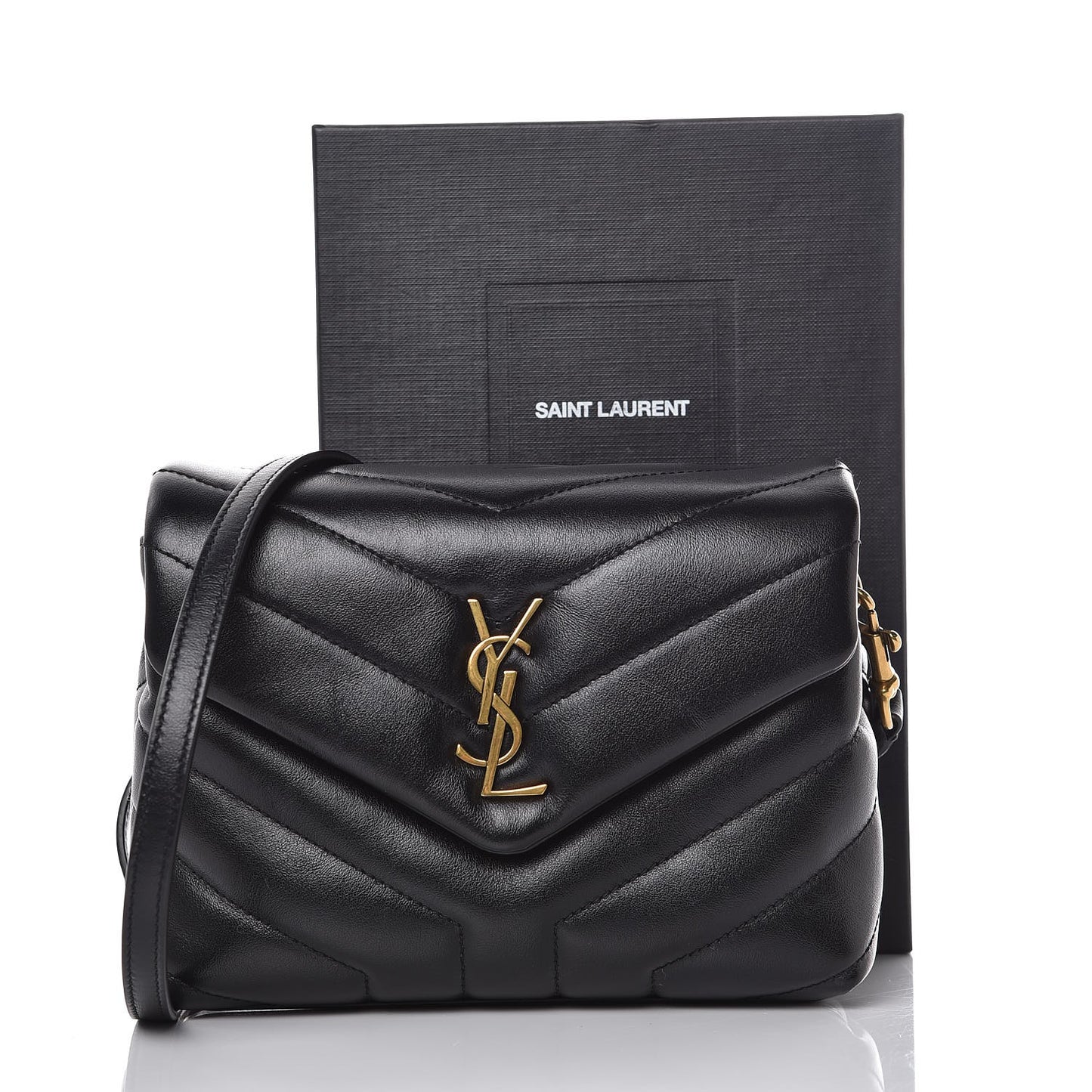 Calfskin Y Quilted Monogram Toy Loulou Crossbody Bag Black