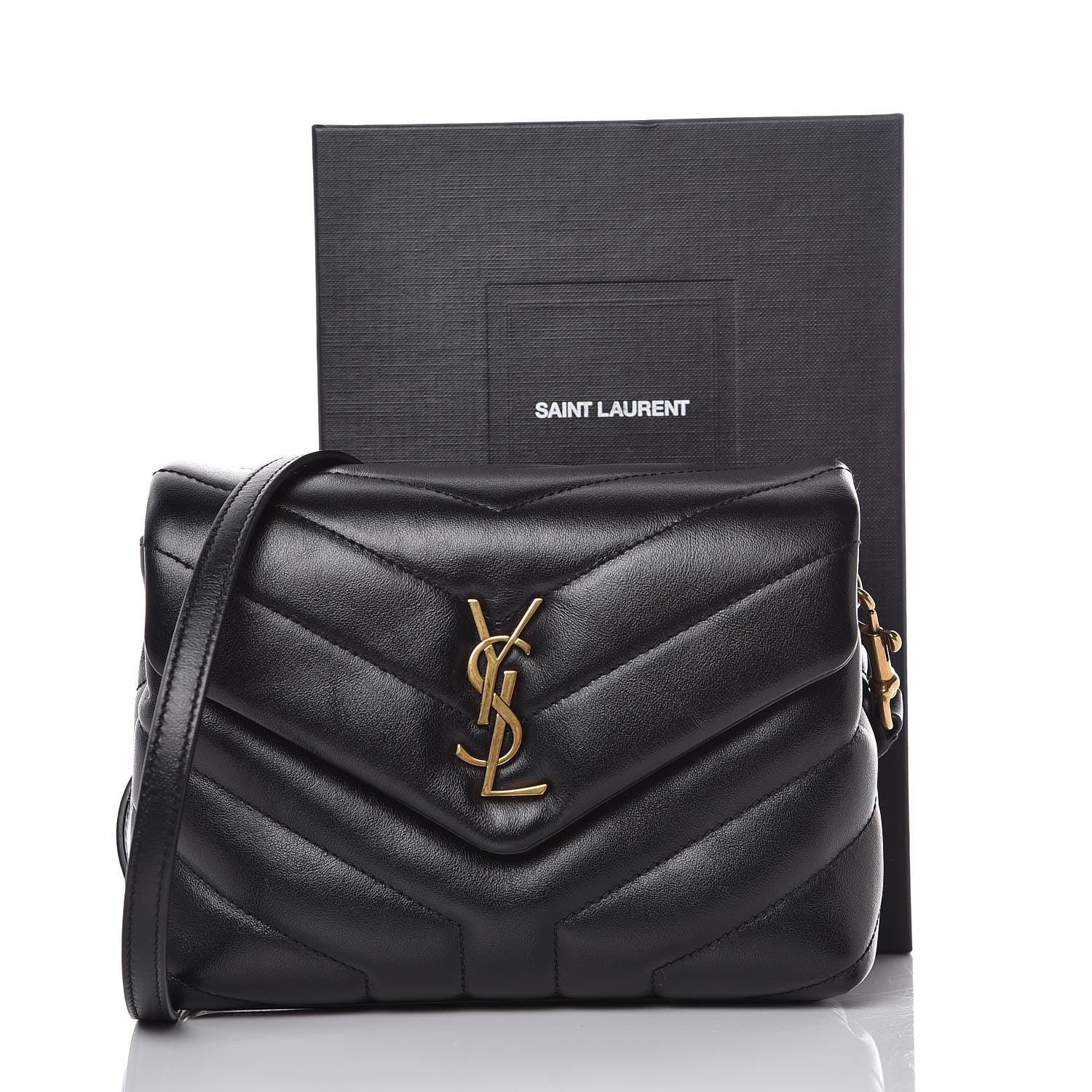 Saint Laurent Calfskin Y Quilted Monogram Toy Loulou Crossbody Bag Black 8 of 8