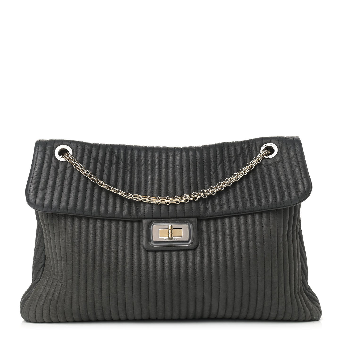 Iridescent Calfskin Vertical Quilted Mademoiselle Lock Bijoux Flap Shoulder Bag Black