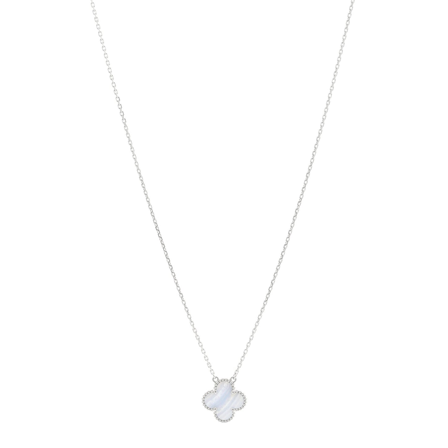 18k White Gold Chalcedony Vintage Alhambra Pendant Necklace