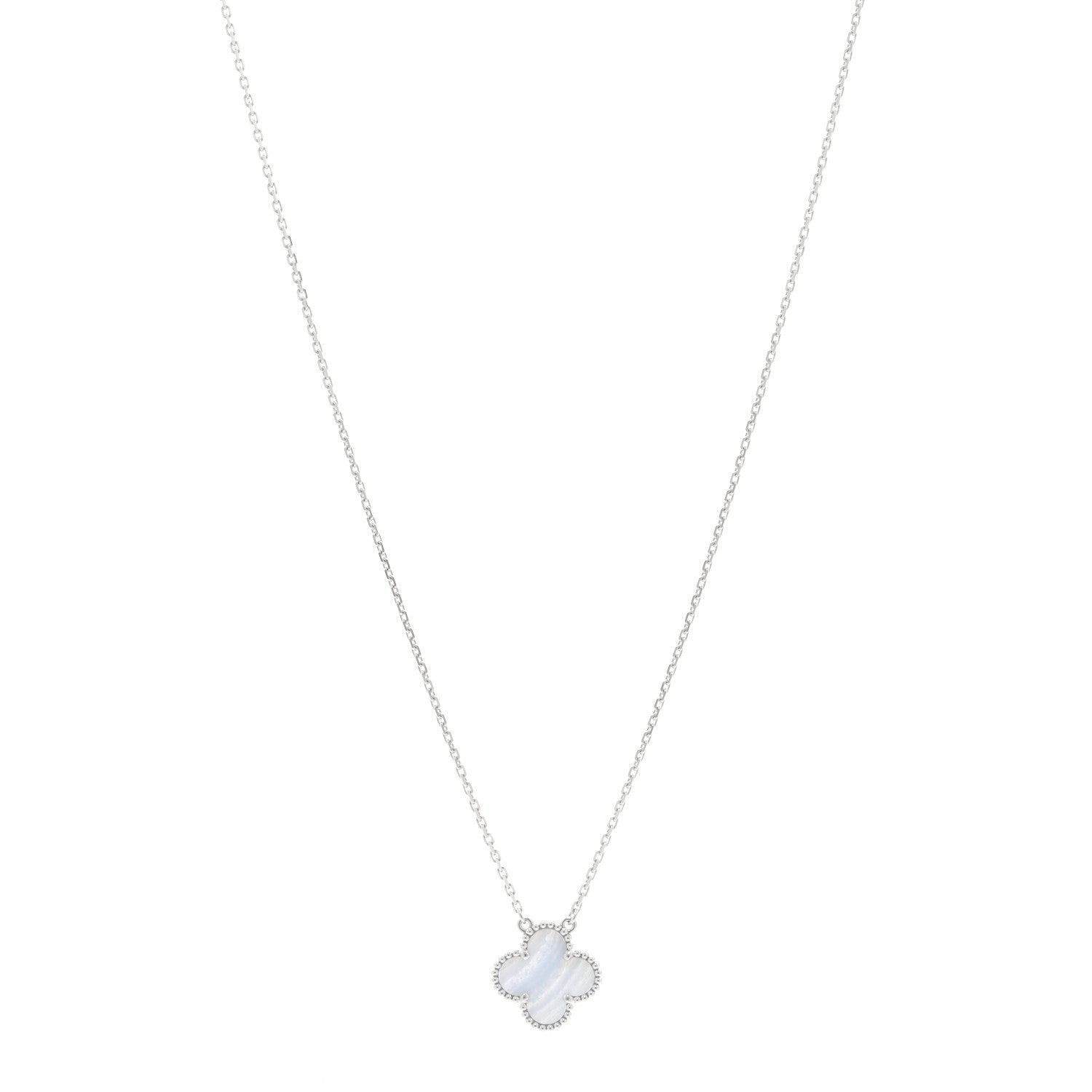 Van Cleef & Arpels 18k White Gold Chalcedony Vintage Alhambra Pendant Necklace 1 of 5