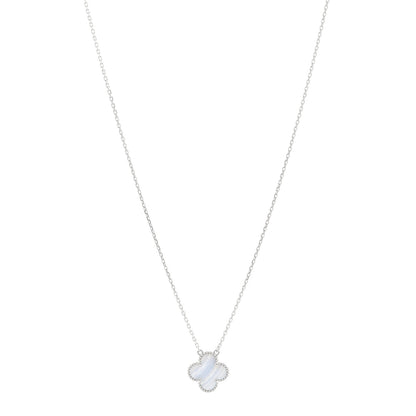 Van Cleef & Arpels 18k White Gold Chalcedony Vintage Alhambra Pendant Necklace 1 of 5