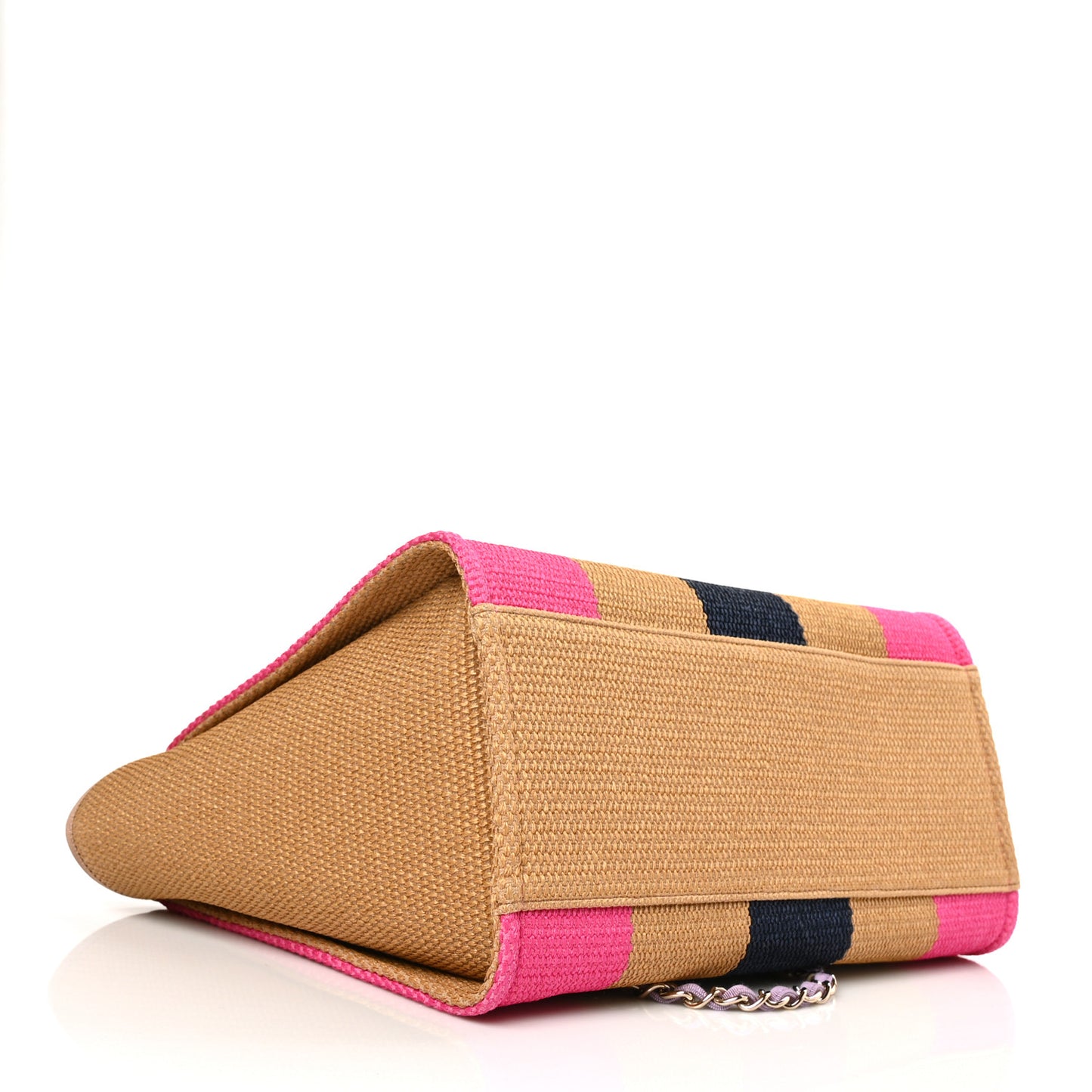 Straw Raffia Calfskin Striped Medium Deauville Tote Dark Beige Fuchsia Navy Blue