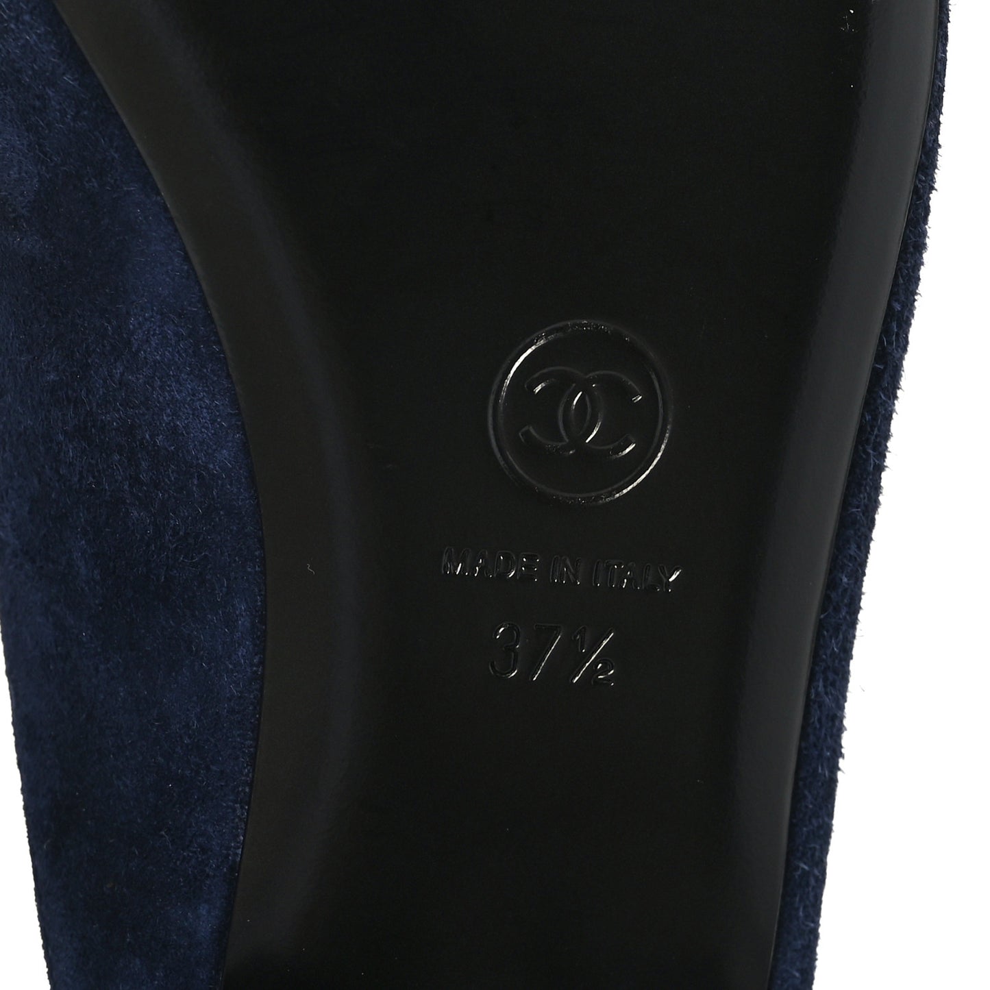 Suede Calfskin Grosgrain Crystal CC Star Mules 37.5 Blue Black