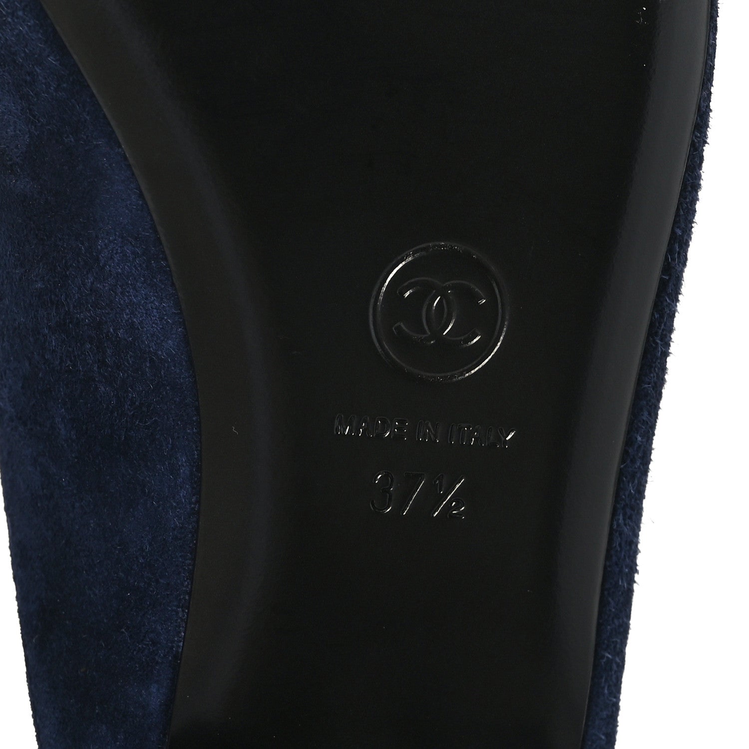 Chanel Suede Calfskin Grosgrain Crystal CC Star Mules 37.5 Blue Black 8 of 8