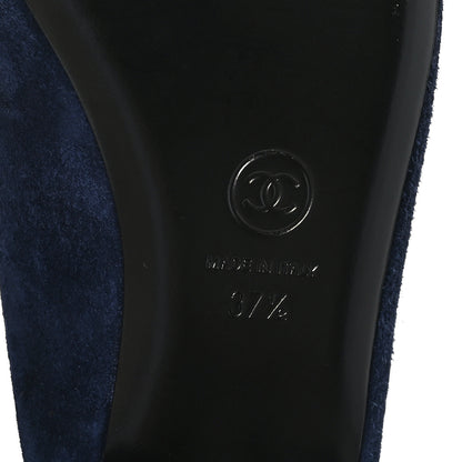 Chanel Suede Calfskin Grosgrain Crystal CC Star Mules 37.5 Blue Black 8 of 8