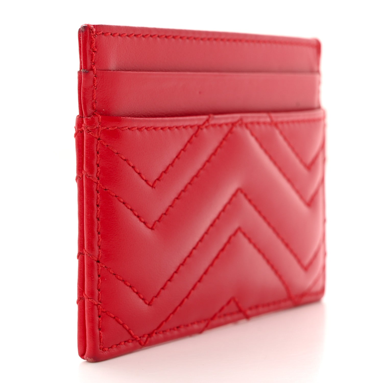 Gucci Calfskin Matelasse GG Marmont Card Holder Hibiscus Red 3 of 8