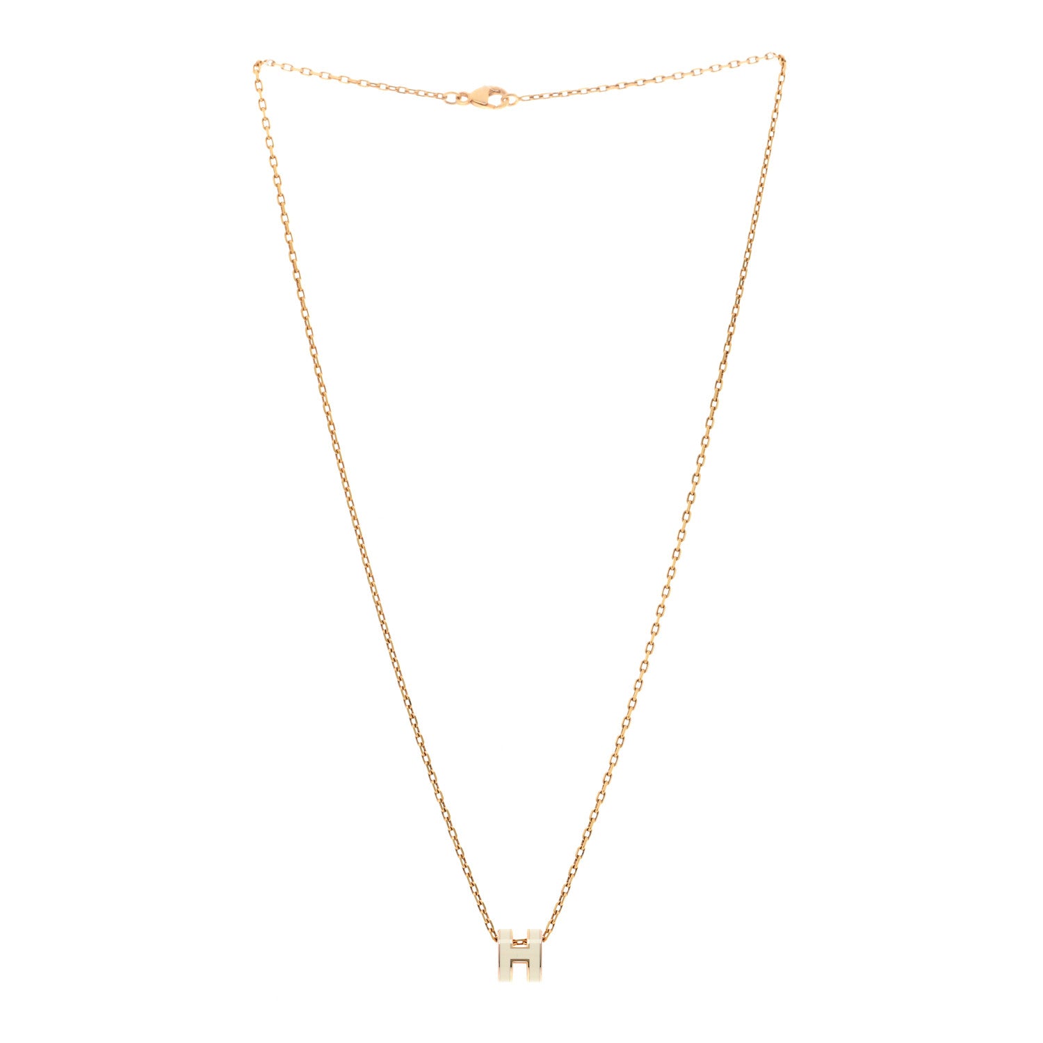 Hermes Lacquered Gold Mini Pop H Pendant Necklace White 3 of 7