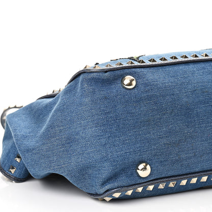 Valentino Garavani Denim Butterfly Embroidered Medium Rockstud Tote Light Denim Multicolor 8 of 9