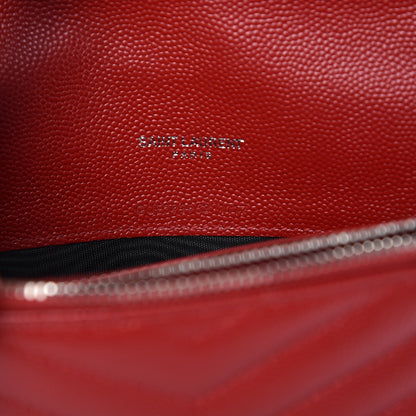 Saint Laurent Grain De Poudre Matelasse Chevron Monogram Envelope Chain Wallet New Red 6 of 7