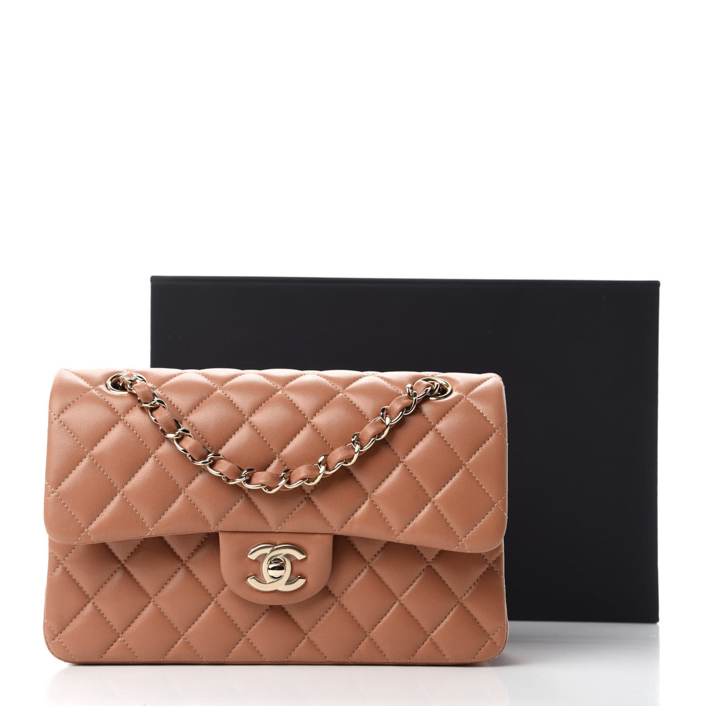 Lambskin Quilted Small Double Flap Brown