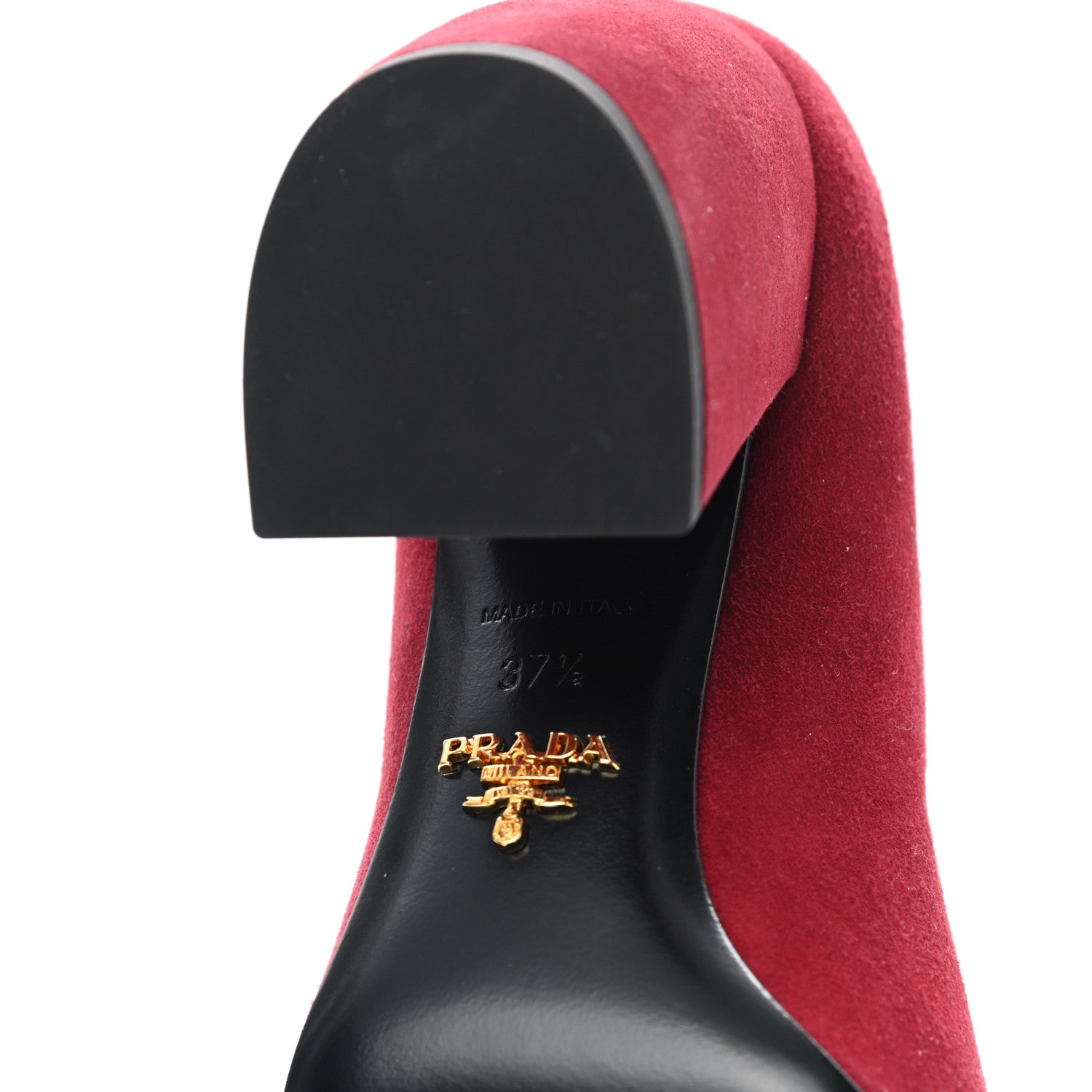 Prada Camoscio Block Heel Pumps 37.5 Red 7 of 8