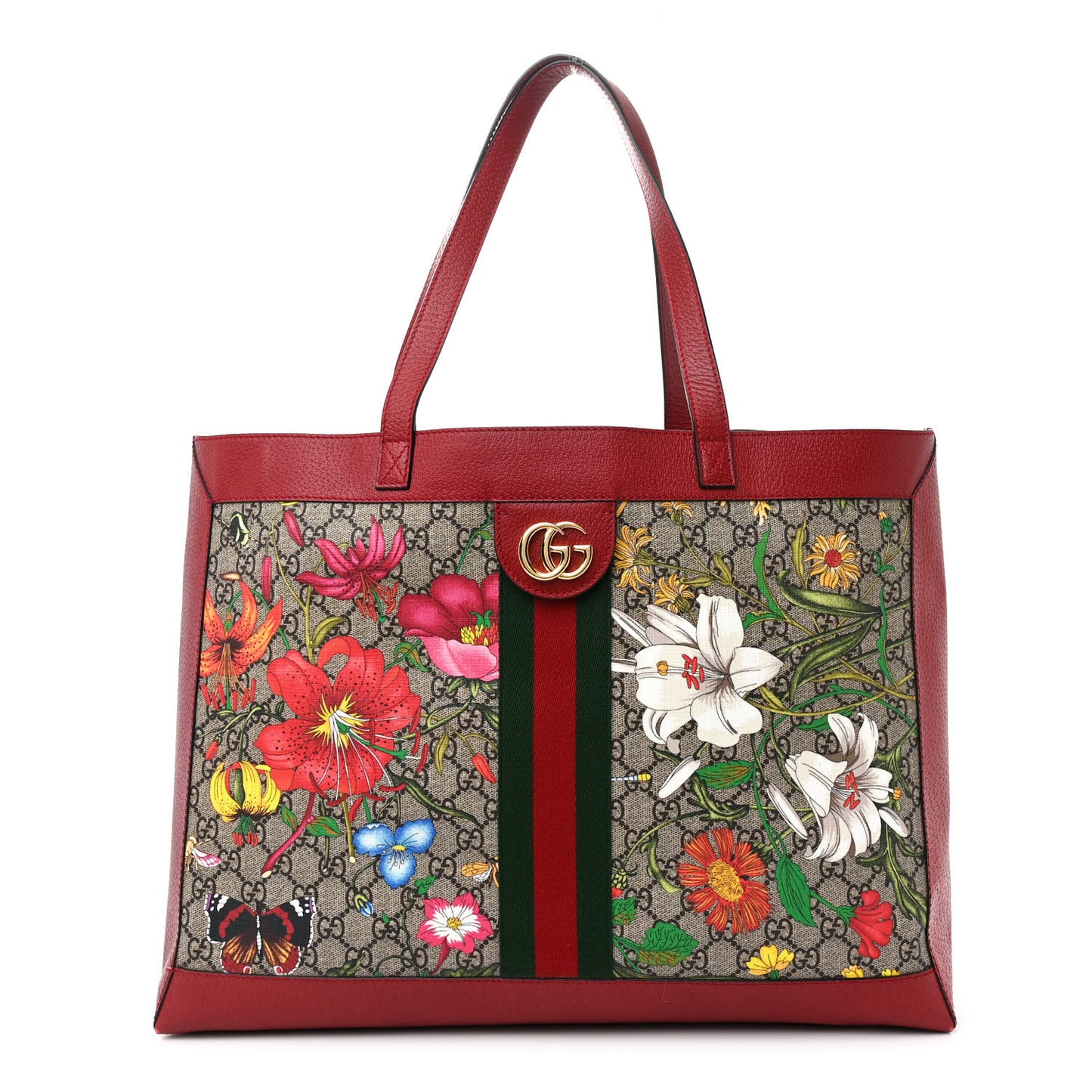 GG Supreme Monogram Flora Web Large Ophidia Tote Red