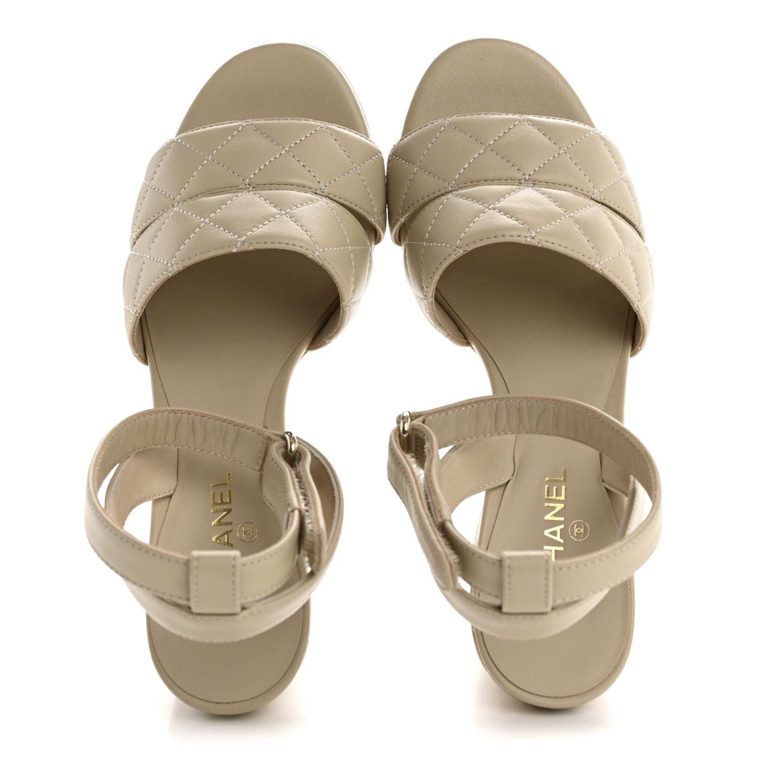 Chanel Lambskin Quilted Sandals 37 Beige 2 of 10