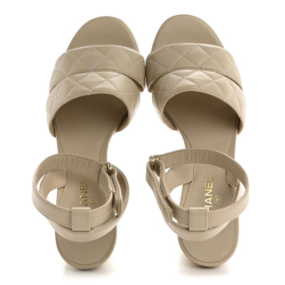 Chanel Lambskin Quilted Sandals 37 Beige 2 of 10