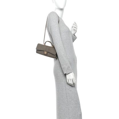 Chanel Calfskin Lizard Embossed Top Handle Long Clutch With Chain Dark Khaki 2 of 12
