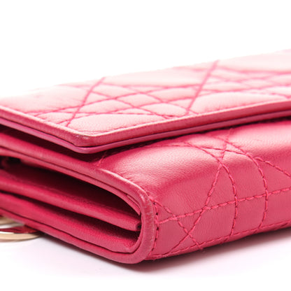 Christian Dior Lambskin Cannage Lady Dior Rendezvous Wallet On Chain Fuchsia 10 of 12